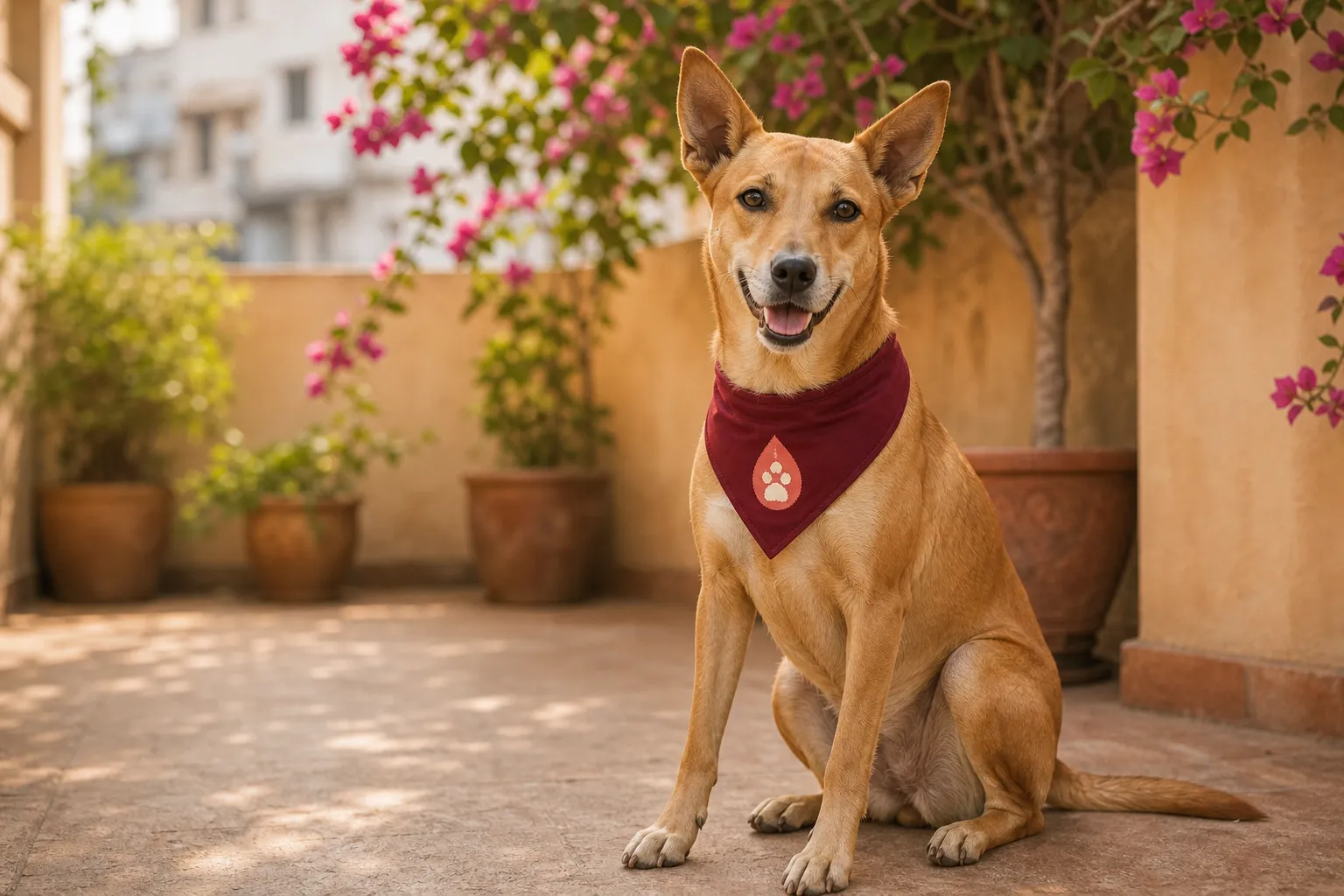 Asha, a Indie, wearing Mumbai Vet CritiCare donor colours