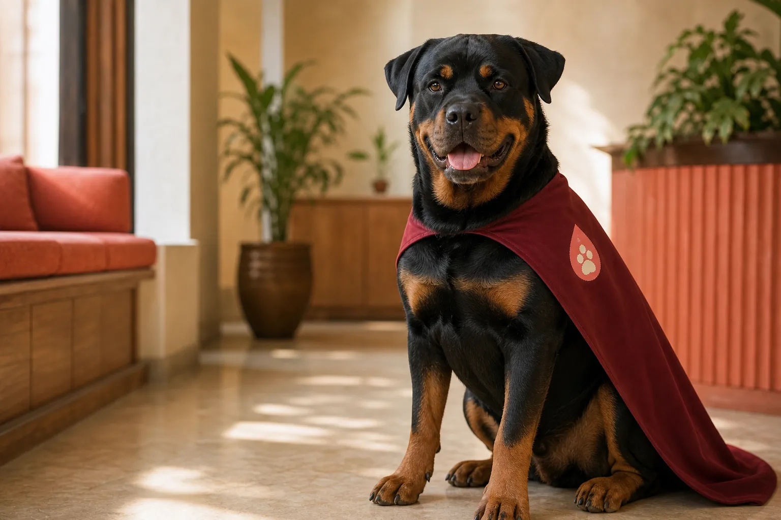 Bheem, a Rottweiler, wearing Mumbai Vet CritiCare donor colours