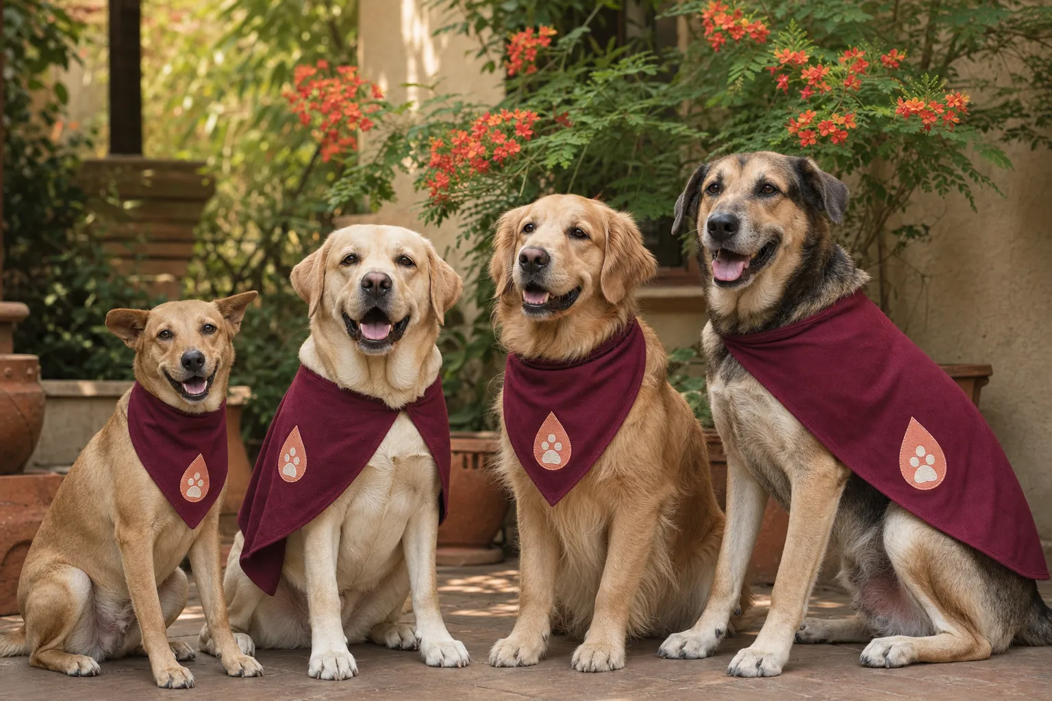 A warm gathering of Mumbai Vet CritiCare donor dogs wearing branded capes and bandanas with their families