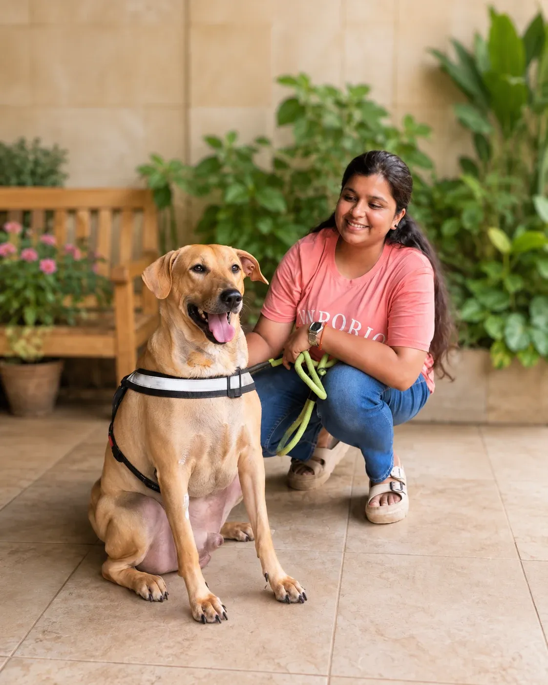 Murphy, a first-time canine donor, with his guardian Neha