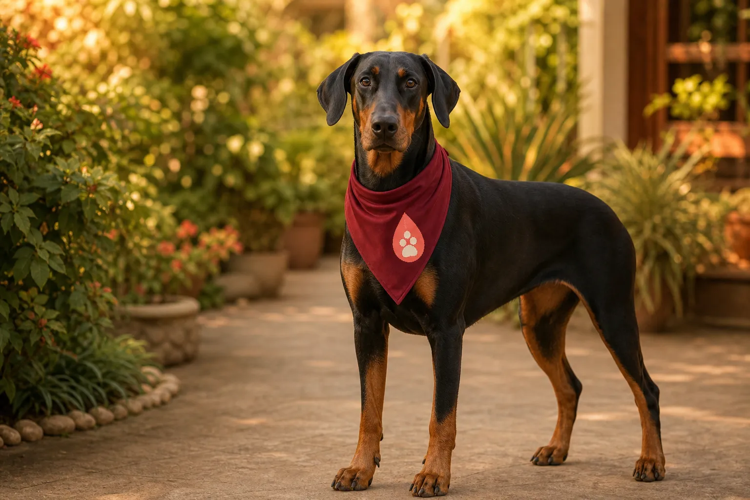 Zoya, a Doberman, wearing Mumbai Vet CritiCare donor colours